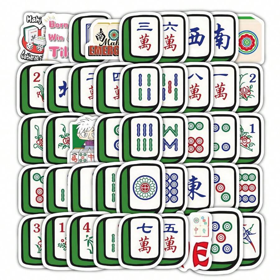60 Peças Adesivos Fofos de Mahjong, Adesivos Decorativos Personalizados e Criativos para Copos, Paredes, Bagagens, Laptops, Cadernos, Artigos de Bebida, Projetos DIY, Itens Escolares, Volta às Aulas