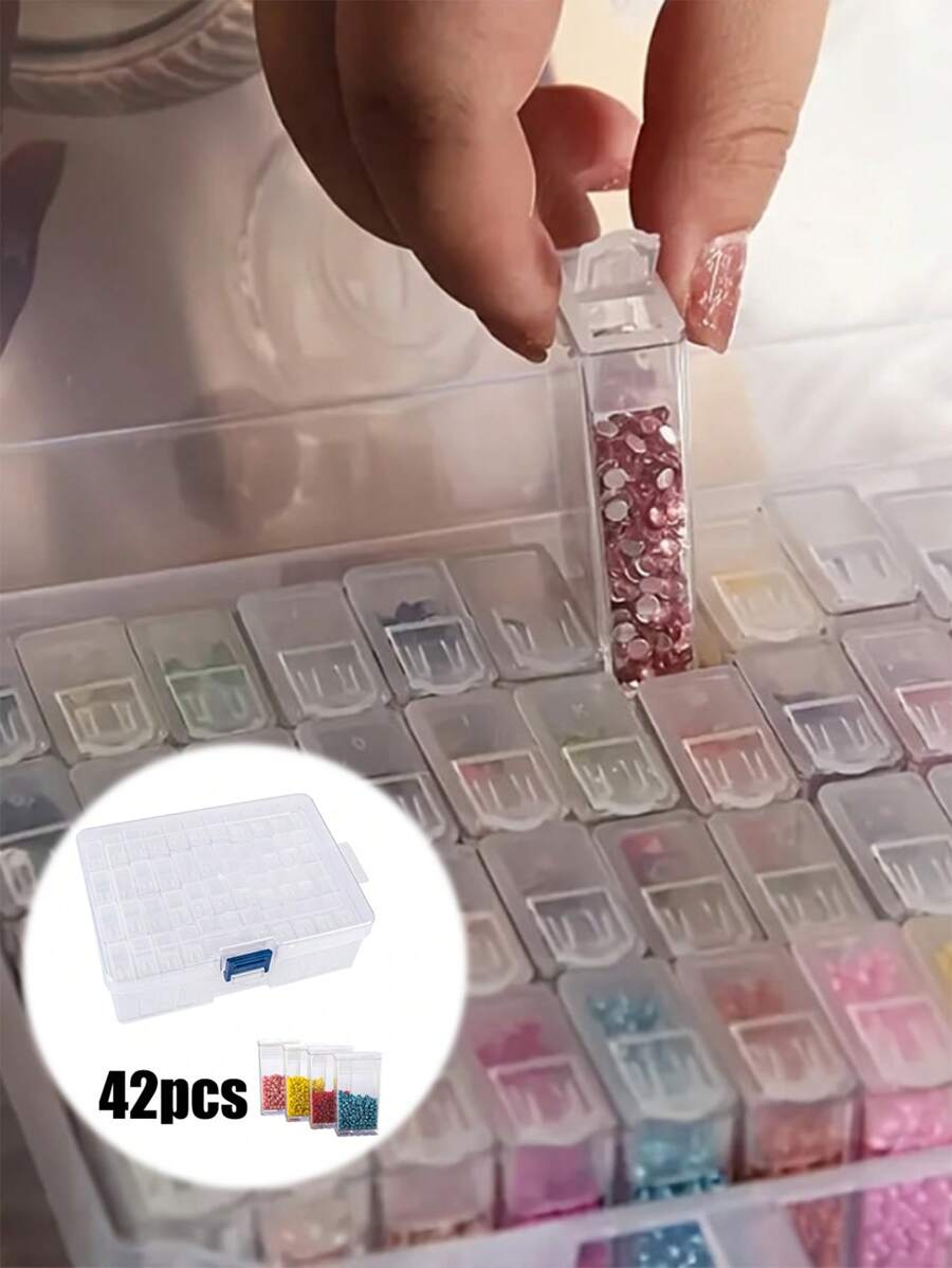 1pc 42 Slots Diamond Painting Accessories Storage Box, 5D Diamond Embroidery Bead Art Kit Case, Jewelry & Nail Decoration Supply Organizer, Lightweight & Easy To Use