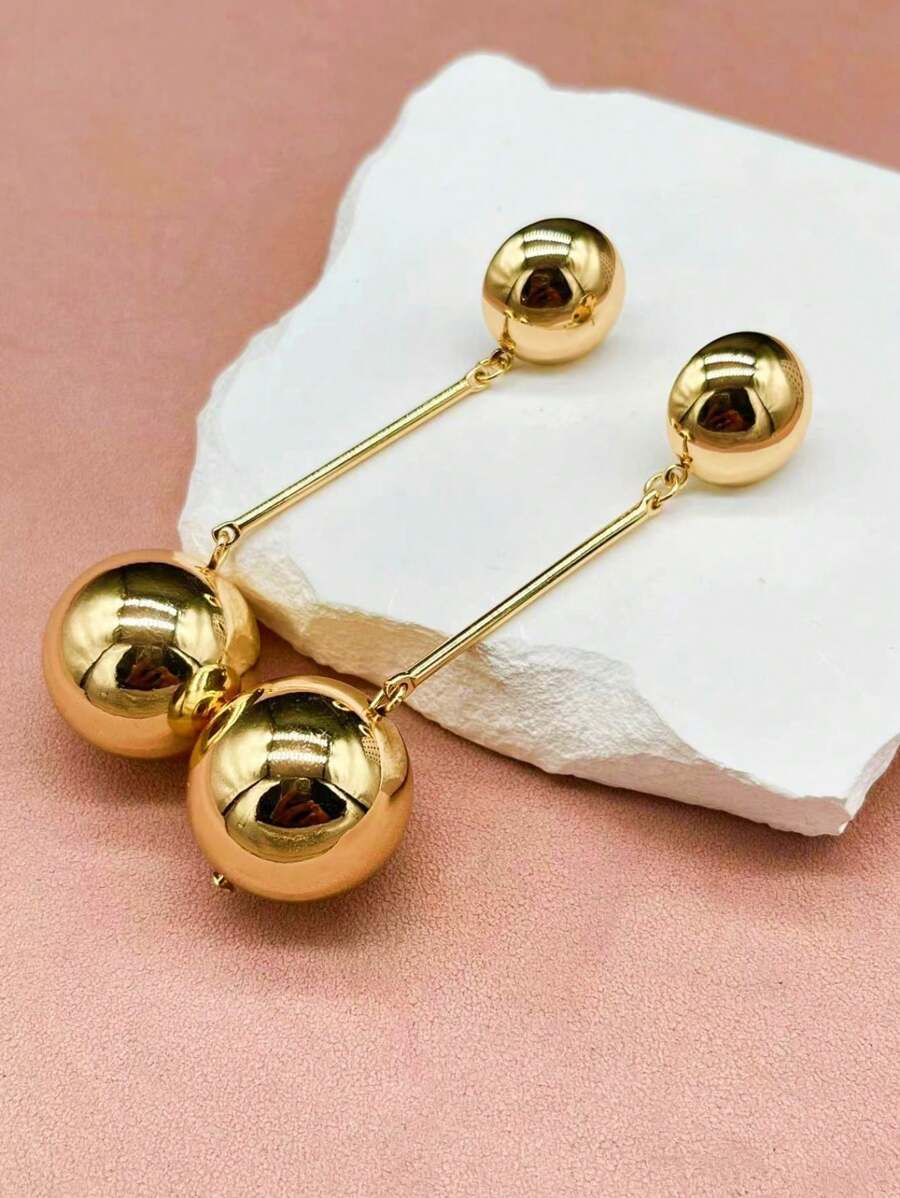 1 Pair European & American Fashion Minimalistic Ball Dangle Earrings, Chic Design Ear Studs Jewelry For Women