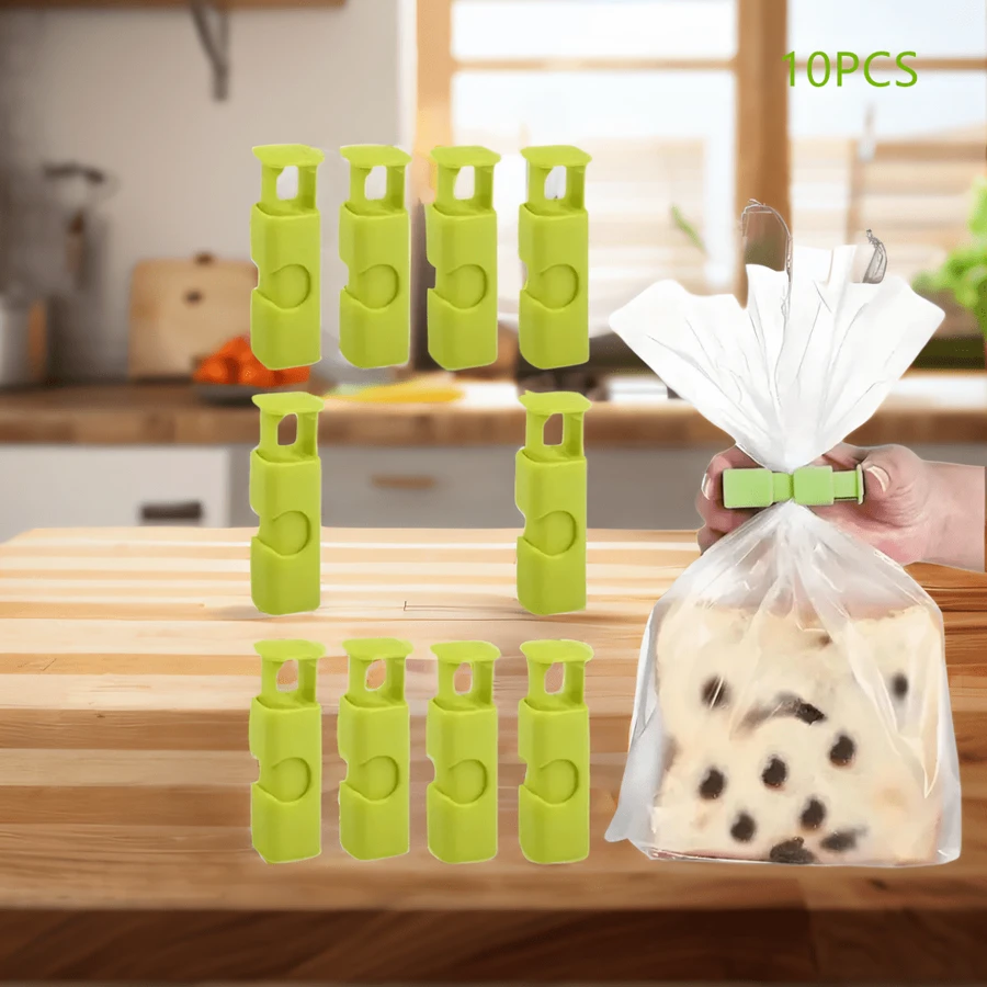 10pcs Superior Bread Bag Clips - HDPE Sealed Clips With Easy Squeeze Lock, Airtight Seal, Space Saving, For Freshness Of Various Bags, Essential Kitchen Accessory