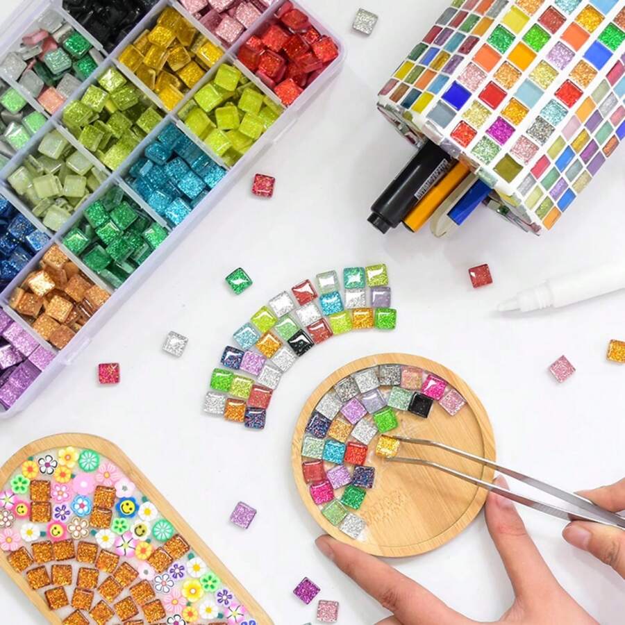 200 pièces Carreaux mosaïque en verre pailleté, fournitures artisanales DIY pour des projets d'art, accessoires de décoration de maison
