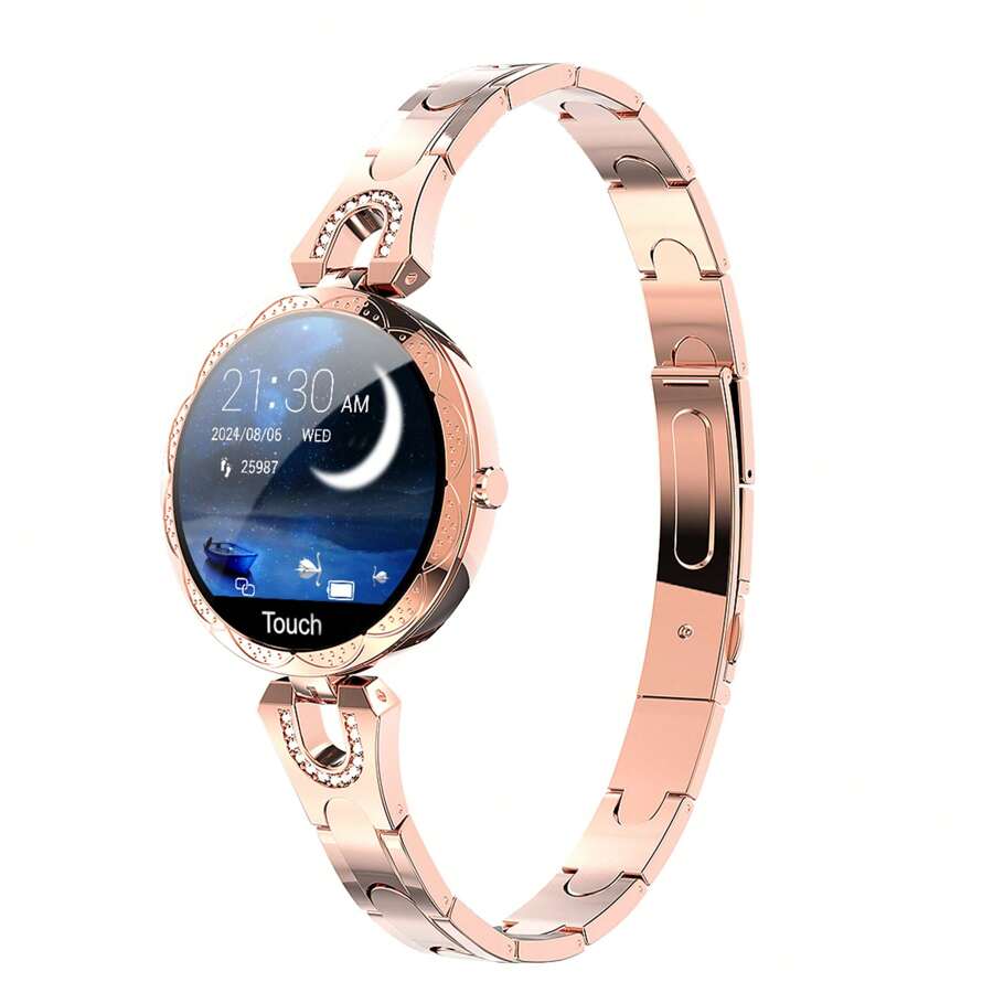 Smartwatch For Women Compatible For IPhone Android IOS Phones. Smart Bracelet With Female Menstrual Cycle Heart Rate Blood Pressure Remote Photography Waterproof Pedometer (Gold)
