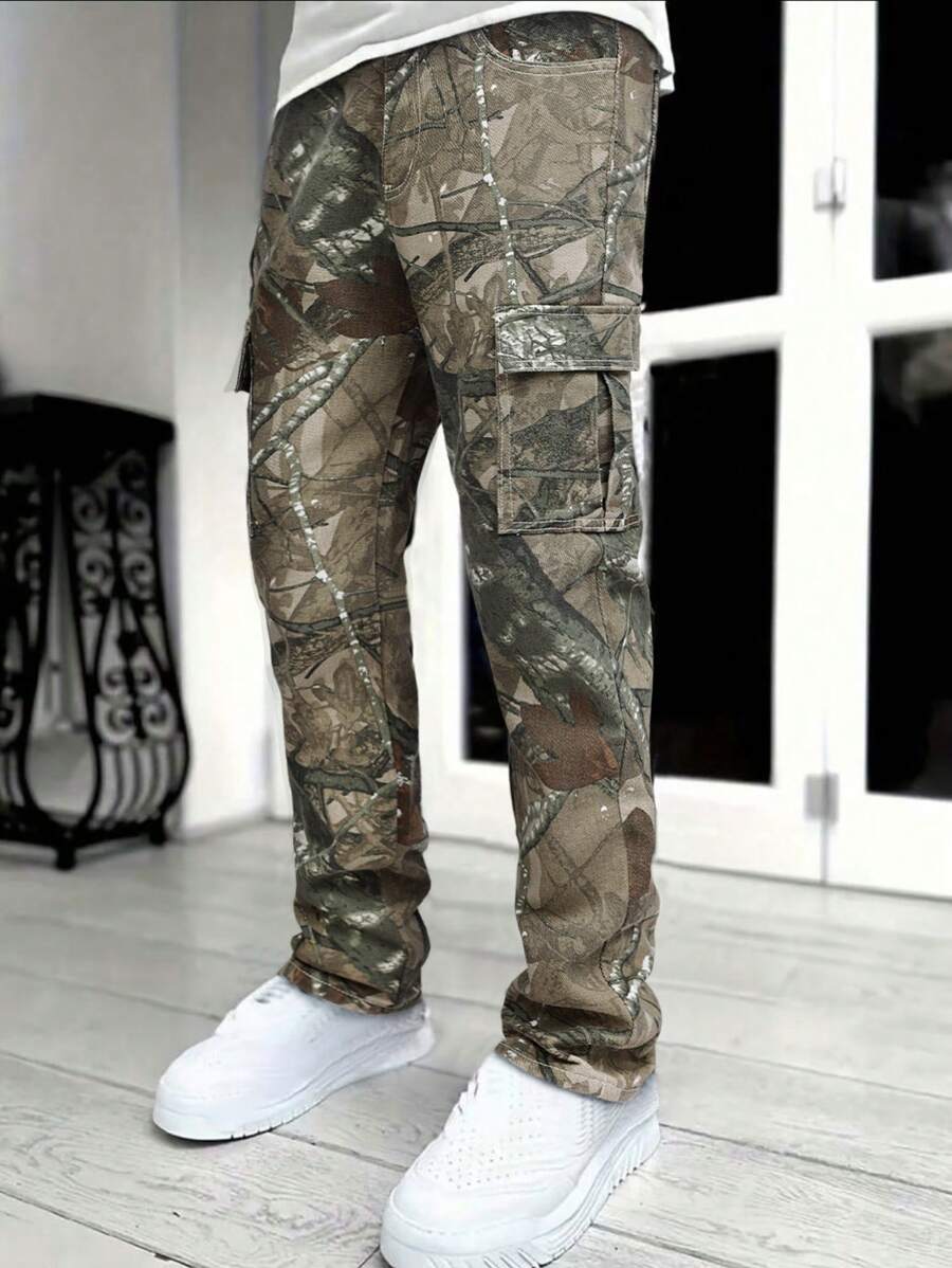 Men's Fashion Versatile Casual Outdoor Activity Denim Cargo Jeans, Streetwear Comfortable Cargo Pants Fit, All Season