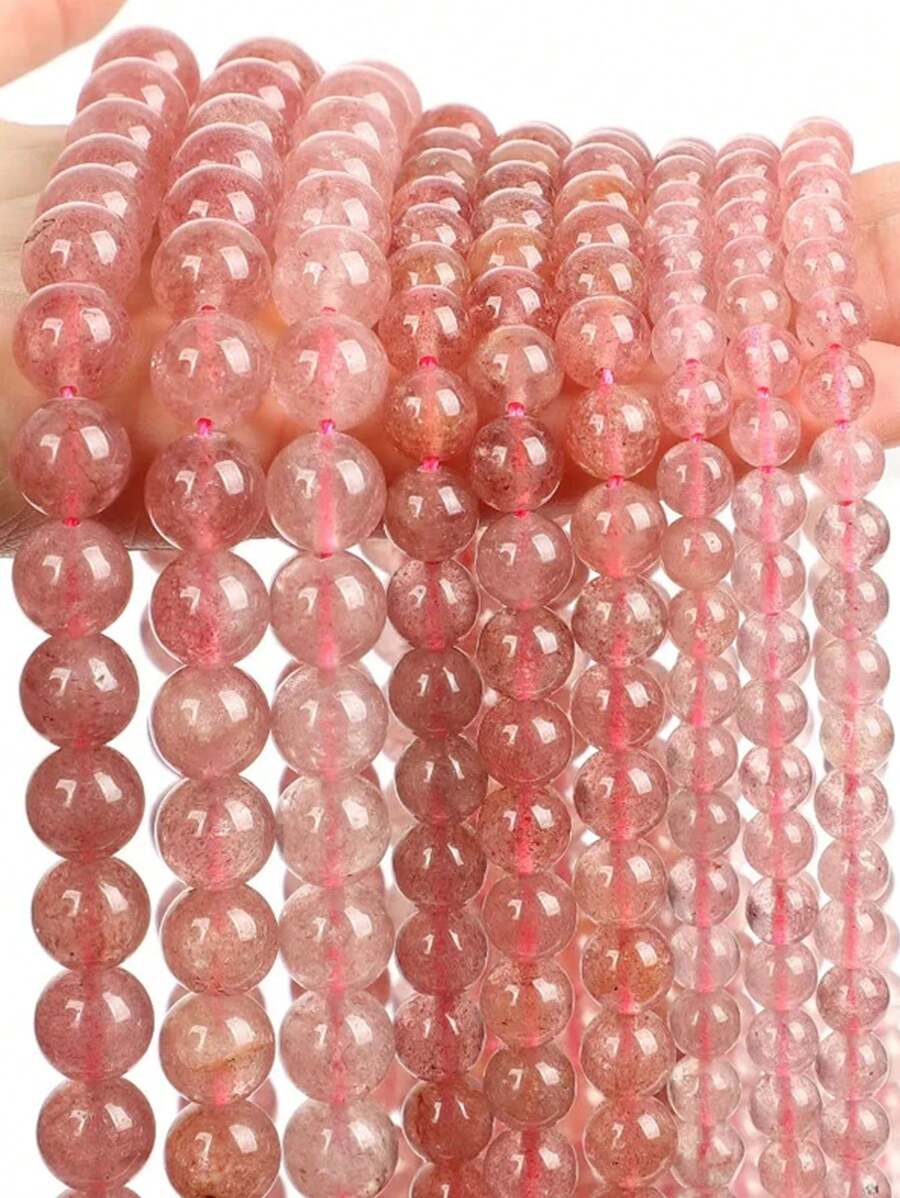 Contas de quartzo de morango de alta qualidade soltas, pedras preciosas redondas, cristal de pedra preciosa de morango, cura energética para fazer joias, colar e pulseira faça você mesmo, 6 mm, 8 mm e 10 mm