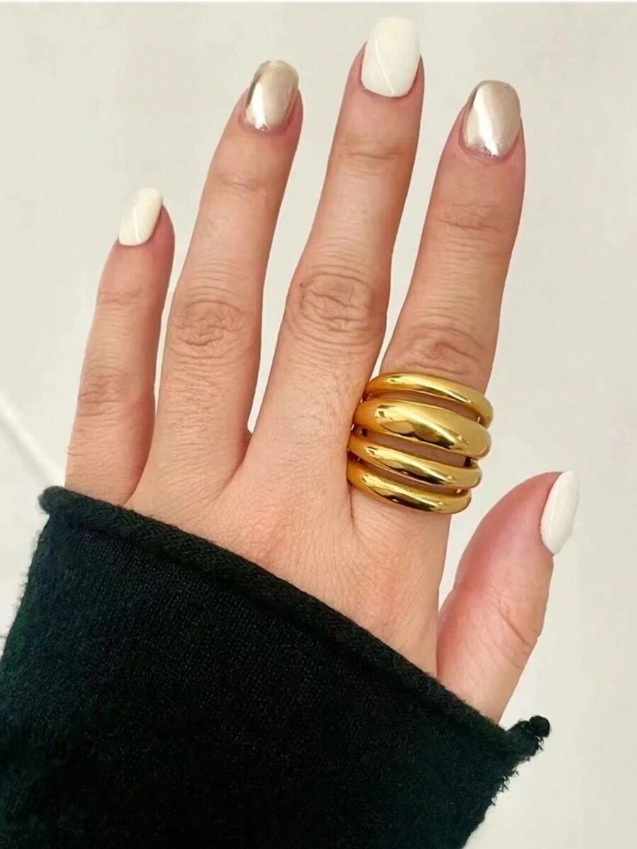 A Stainless Steel Gold-Plated Four-Layer Open-Mouth Ring Cast Fashion Personalized Everything With A Niche Elegant Geometric Ring