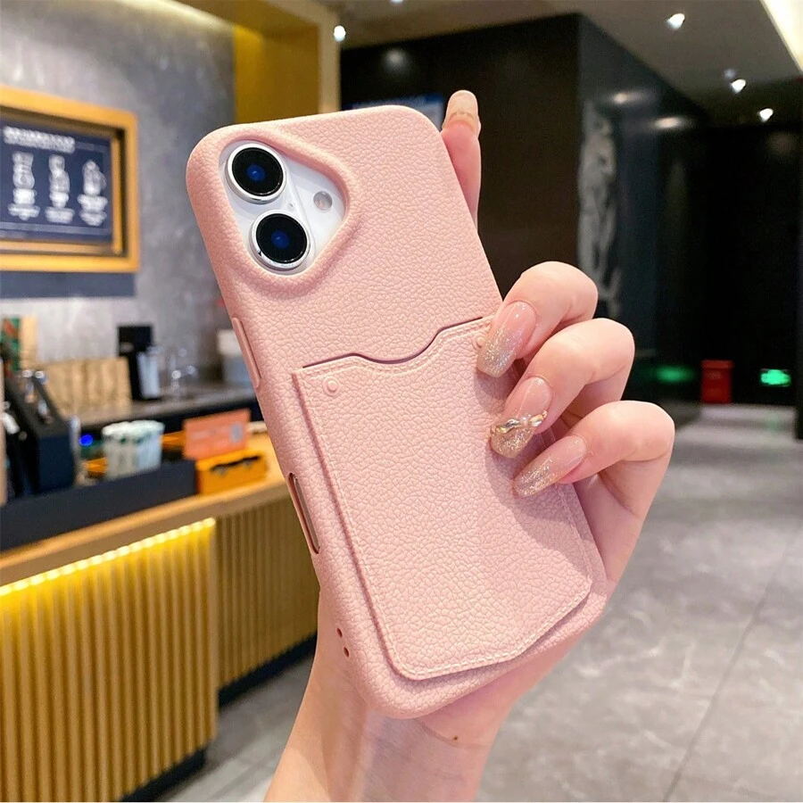 1 szt. Minimalistyczny różowy etui na karty do telefonu kompatybilny z iPhone 16 Pro Max, 15, 14, 13, odporna na wstrząsy osłona ochronna