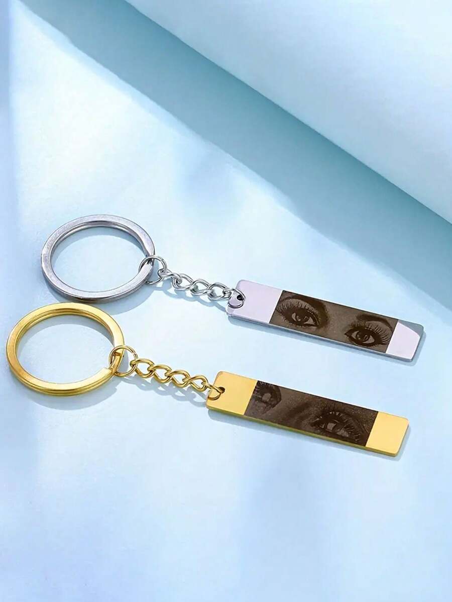 1pc Custom Personalized Eye Photo Stainless Steel Keychain - Rectangular Personalized Keychain With Ring Clasp, Suitable For Holidays And Daily Wear, Great For Valentine's Day Decoration And Gifting