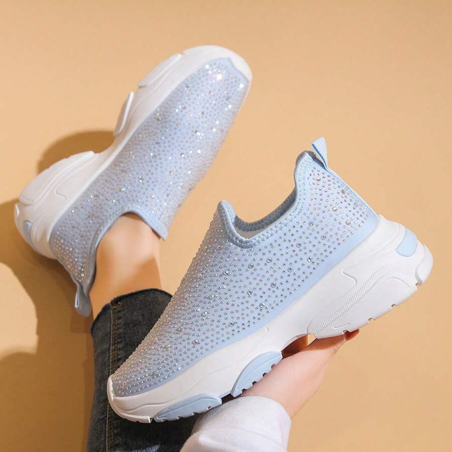 Chaussures de sport décontractées pour femmes, baskets respirantes et légères à enfiler avec strass