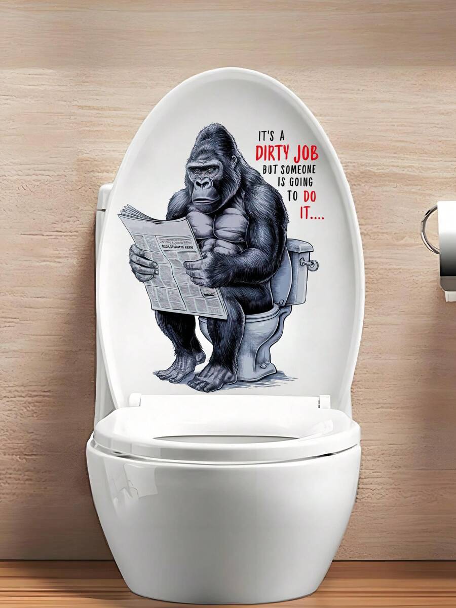 1pc, Prank Animal Stickers, Toilet Gorilla Pattern Toilet Seat Stickers, Home Decor Bathroom Stickers, Toilet Tank Decorations, Wall Decorations Bathroom Decor