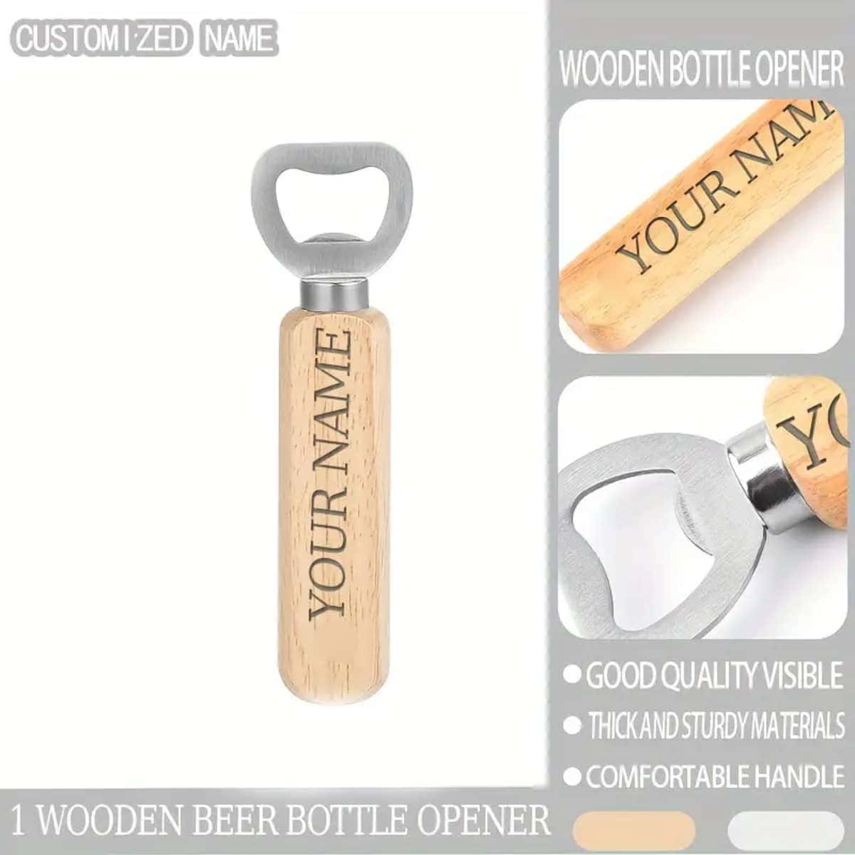 1 st/6 st Oktoberfest Houten Handvat Bierflesopener Aanpassing, Aangepaste Tekst Logo Telefoonnummer Bedrijfsnaam Praktische Multifunctionele Sleutelhanger Flessenopener Evenement Reclame Klein Geschenk Graveren Handige Draagbare Bierflesopener, Roestvrijstalen Bierflesopener, Massief Houten Flessenopener Wijndeksel Opening Flessenopener