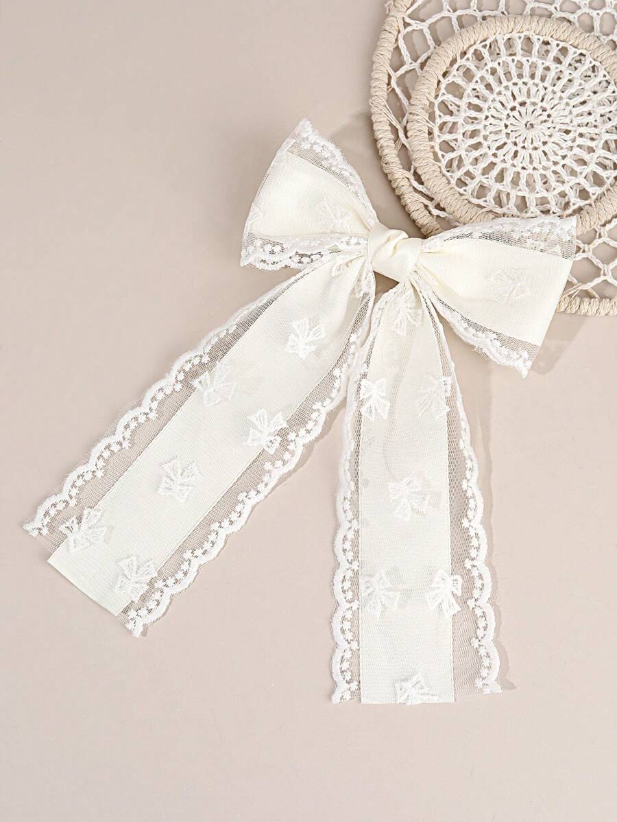 1 pieza Pinza de pelo con gran lazo blanco para niñas, lazos de tul con cola larga para niños, decoraciones elegantes para niños