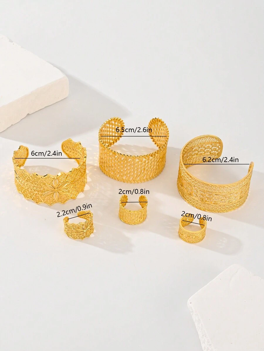 Women's Jewelry Bracelet Ring Two-Piece Set, Wide Face Design, Noble And Generous, Suitable For Women's Daily Wear, Attending Wedding Parties, Gifts, Three Styles To Choose From