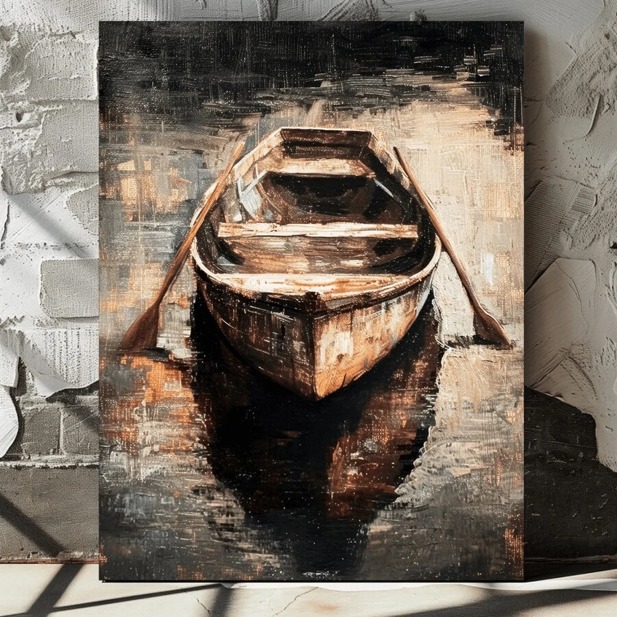 Charming Boat On Water Oil Painting - 11.8x15.7" Wooden Framed Canvas Wall Art For Living Room, Bedroom, Office, Or Hallway Decor, Perfect For Room Decor