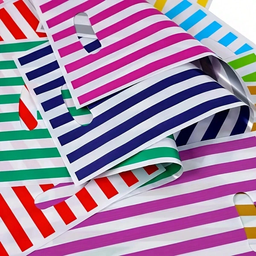 20 peças de sacolas listradas peroladas, sacola plástica portátil reutilizável, pode ser usada para joias, roupas, compras, etc. É uma boa escolha para embalar itens como festas, aniversários, casamentos, etc.