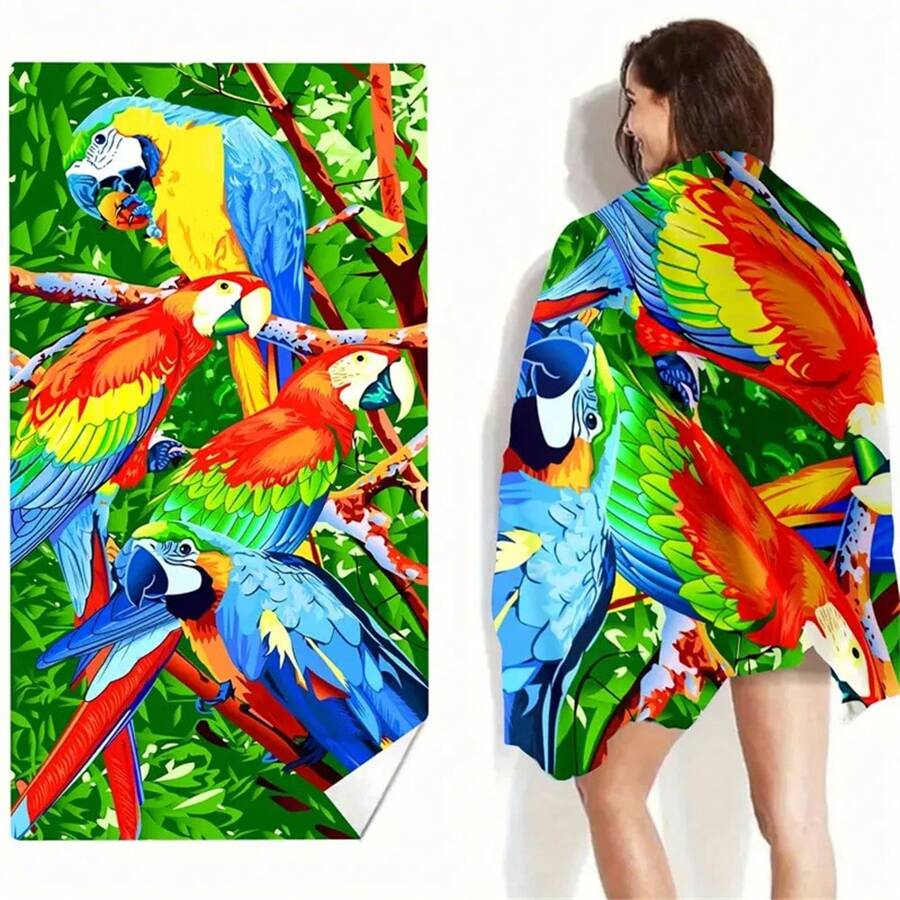 1pc 75cm*150cm Microfiber Beach Towel With Printed Design, Absorbent, Sun-Protective, Suitable For Summer Beach Travel Holiday Bathroom Decor Beach Essentials