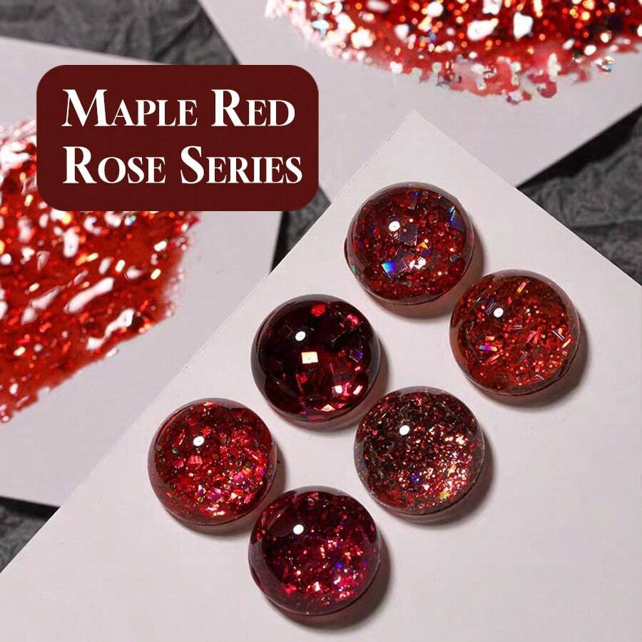 15ml Esmalte de Unhas Série Sequin Rosa Vermelha da Nail Za, Esmalte de Unhas Vermelho Sequin Brilhante Explodir, Cola de Gliter Branca para Unhas, Comum Usado em Salão de Beleza