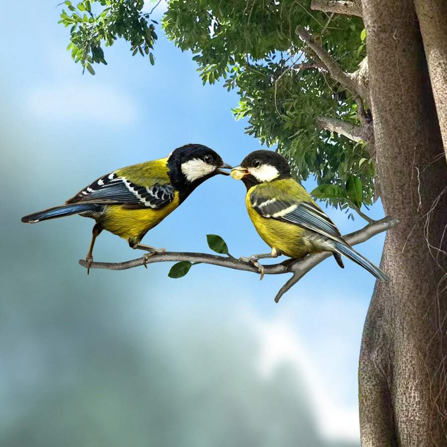 Pájaro de metal - Silueta artística de pájaro, decoración exterior para jardín, patio, patio - Adorno único para rama de árbol para el hogar, césped, puerta, valla - Estatua artesanal, regalo de decoración para el porche