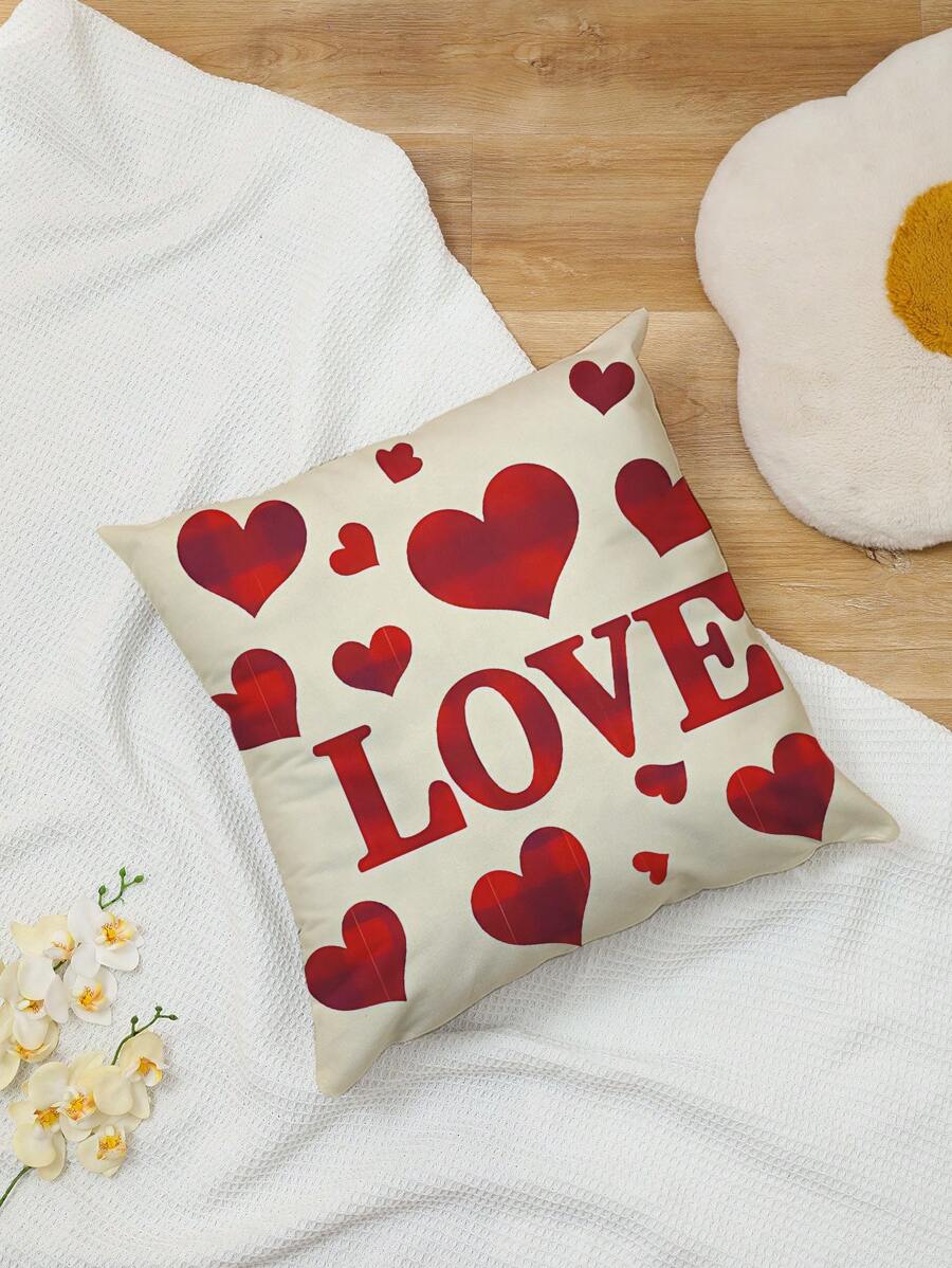 1 pièce Taie d'oreiller imprimée en forme de cœur pour la Saint-Valentin, à un seul côté, housse de coussin pour la décoration de la maison, sans insert de coussin, parfait cadeau de la Saint-Valentin et housse de coussin décorative