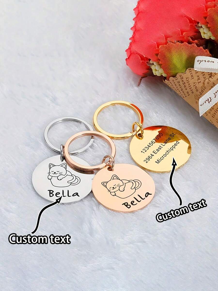 1pc Personalized Engraved Kitten And Puppy ID And Contact Information Anti-Loss Collar Tag Dog And Cat Nameplate Accessories