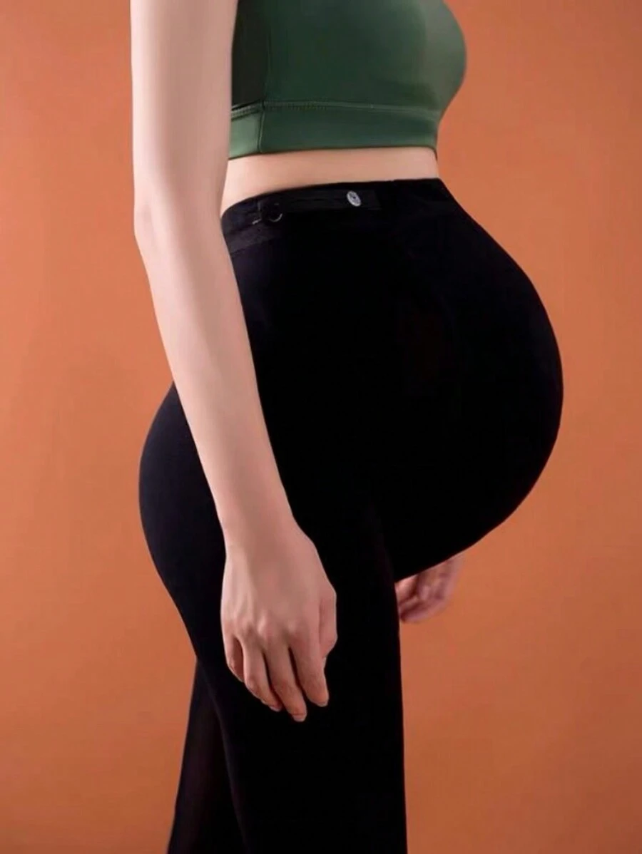 1pc Black Pregnant Women's Ankle-Length Leggings, Thick Thermal Lined, Adjustable Belly Band, Suitable For Everyday Wear