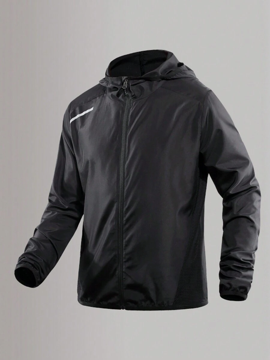 Giacca sportiva casual da uomo, ad asciugatura rapida e leggera, con pannelli in rete, strisce rifrangenti, chiusura con zip anteriore, adatta per running, fitness, attività all''aperto - primavera/estate