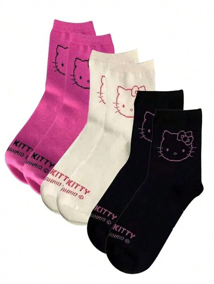 Sanrio 3pairs Christmas Decoration 1Pc Socks Kitty Cat Cute Soft Japanese Style Mid Tube Socks Women's Stockings & Hosiery Hello Kittys Kuromis Cinnamorolls My Melodys Pochaccos Pom Pom Purins