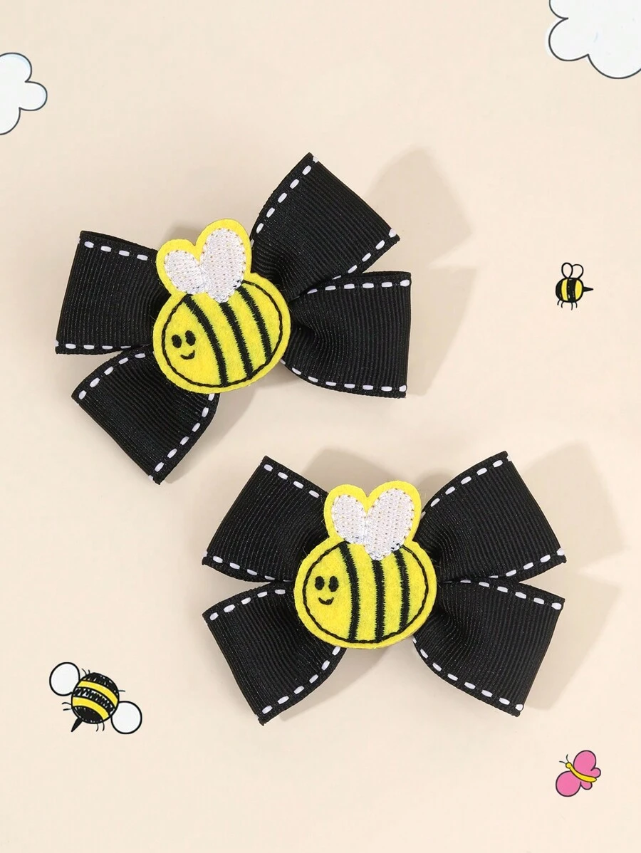 2pcs Black Hair Bows For Girls Adorable Honey Bee Bow Hair Clips Black Grosgrain Ribbon Bow Hairpins Embroidered Felt Bee Alligator Clips Ponytail Barrettes Kids Baby Hair Accessories