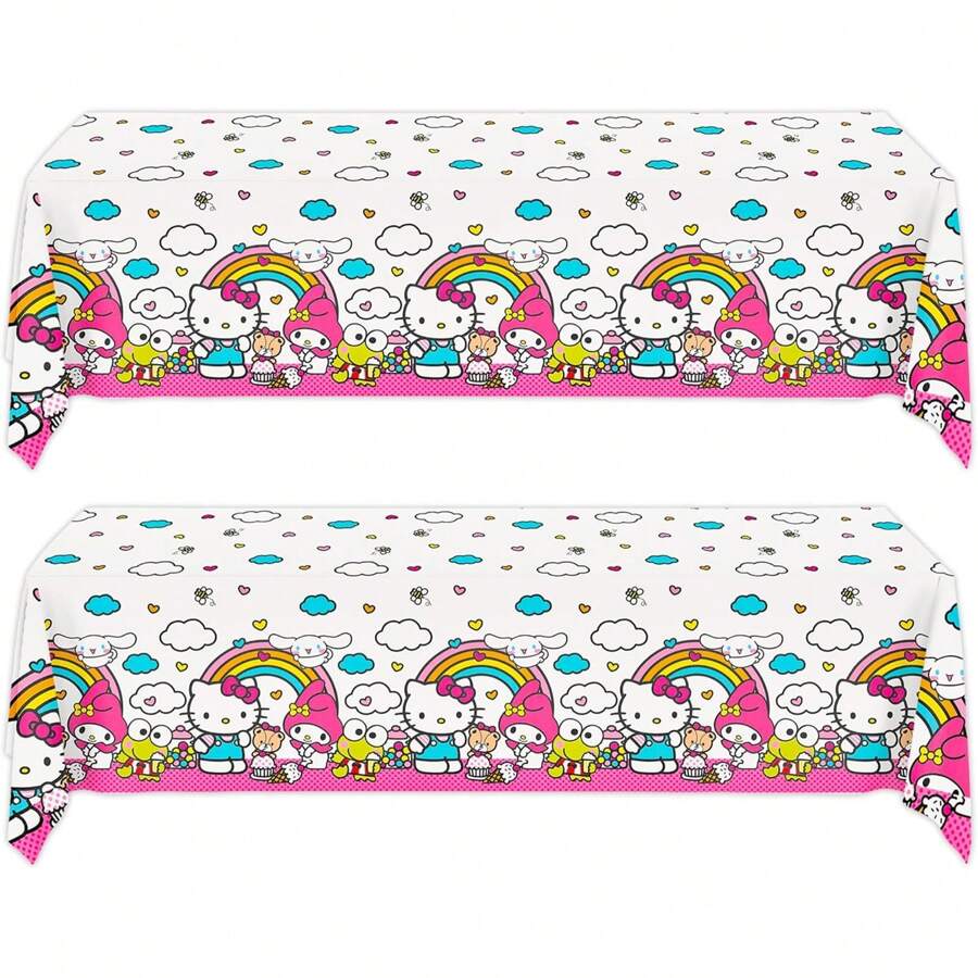 Sanrio 2pcs Sanrio Unique Hello Kitty Birthday Decorations - Rectangular Plastic Hello Kitty Tablecloth