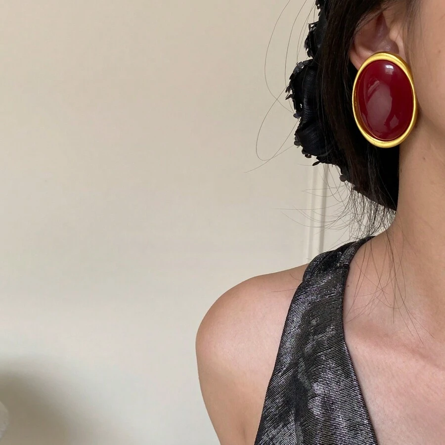 1 Pair Minimalist Oval Resin Earrings, Elegant & Leisure