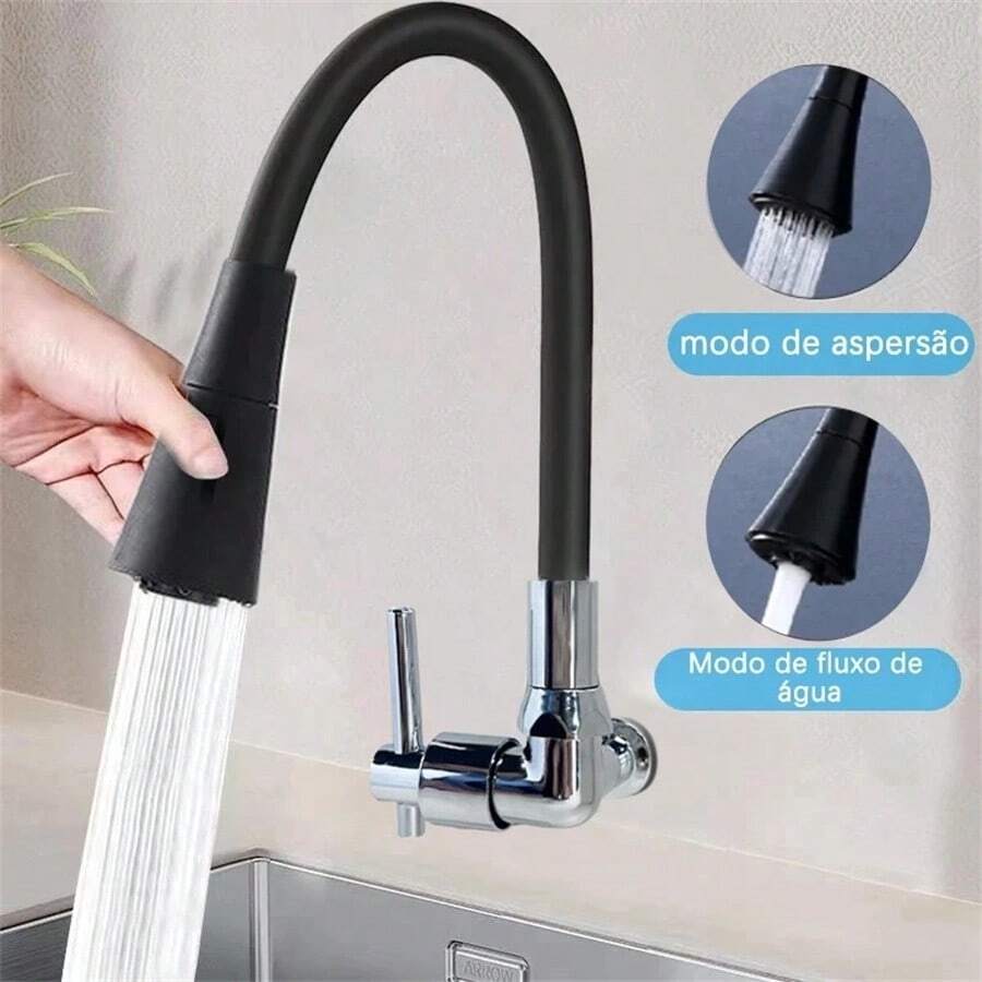 Torneira Gourmet Flexível Cozinha Parede preto