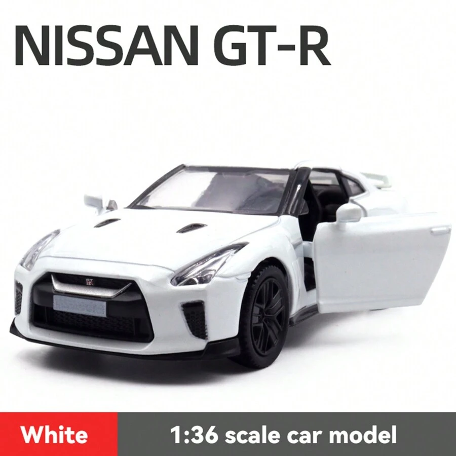1/36 Escala Nissan GTR R35 Carros Modelo Fundido a Pressão, Veículos com Tração Traseira Carros de Brinquedo Nissan GTR, Presentes de Carros para Meninos e Meninas Brancos