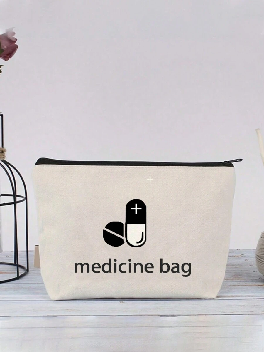 1pc herbruikbare canvas tas, modieuze canvas cosmetische tas, draagbare reis toilettas met rits, reis organizer tas, cosmetische tas, toilettas, pennenetui met rits, EHBO-tas, reis medicijn opbergtas
