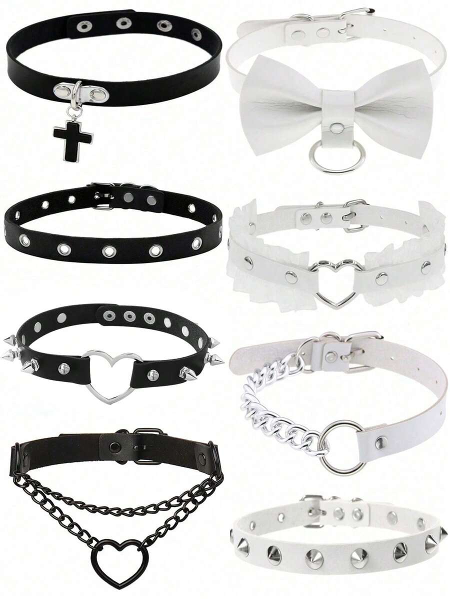 1pc Punk Gothic Rivet Choker Necklace, Sexy Black & White Collar Necklace, Adequado para o dia a dia feminino, roupa de festa, festa de Natal, aniversário criativo, presente de dia dos namorados, mãe, mãe, dia das mães, presente