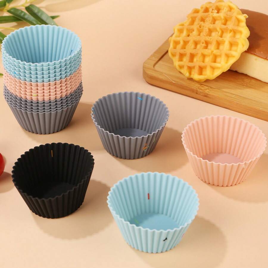 12pcs Reusable Silicone Cupcake Liners, 2.5 Inch Silicone Baking Cups, Non-Stick Muffin Cups Suitable For Parties, Halloween, Christmas, Easy To Clean Baking Molds (Multicolor)