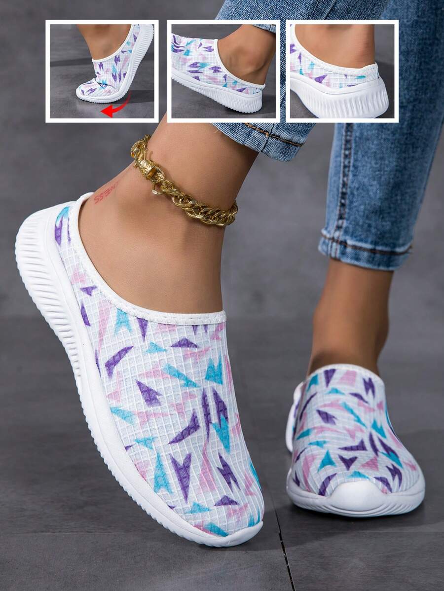 Wearing Closed Toe Sandals For Spring And Summer, Women's Non Slip Semi Slippers, New Sports And Leisure Shoes With Breathable Mesh, Slip-On Slouchy Shoes, Women's Flat Bottomed Fashionable Versatile Mesh Casual Shoes, Walking Shoes, White Shoes, Color Blocking And Color Blocking Women's Sports Shoes