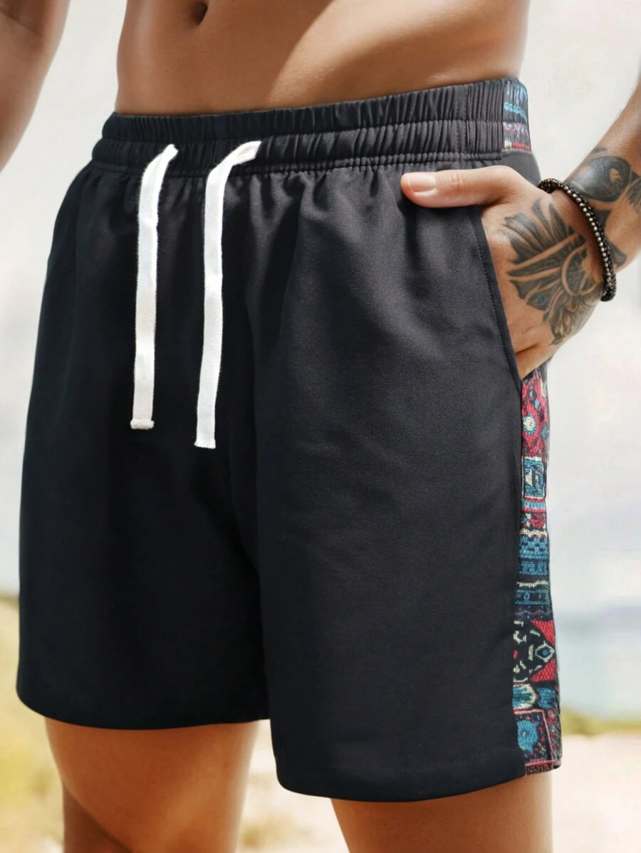 Yemwry Pantaloni scurți casual pentru bărbați cu dungi laterale, pantaloni de plajă