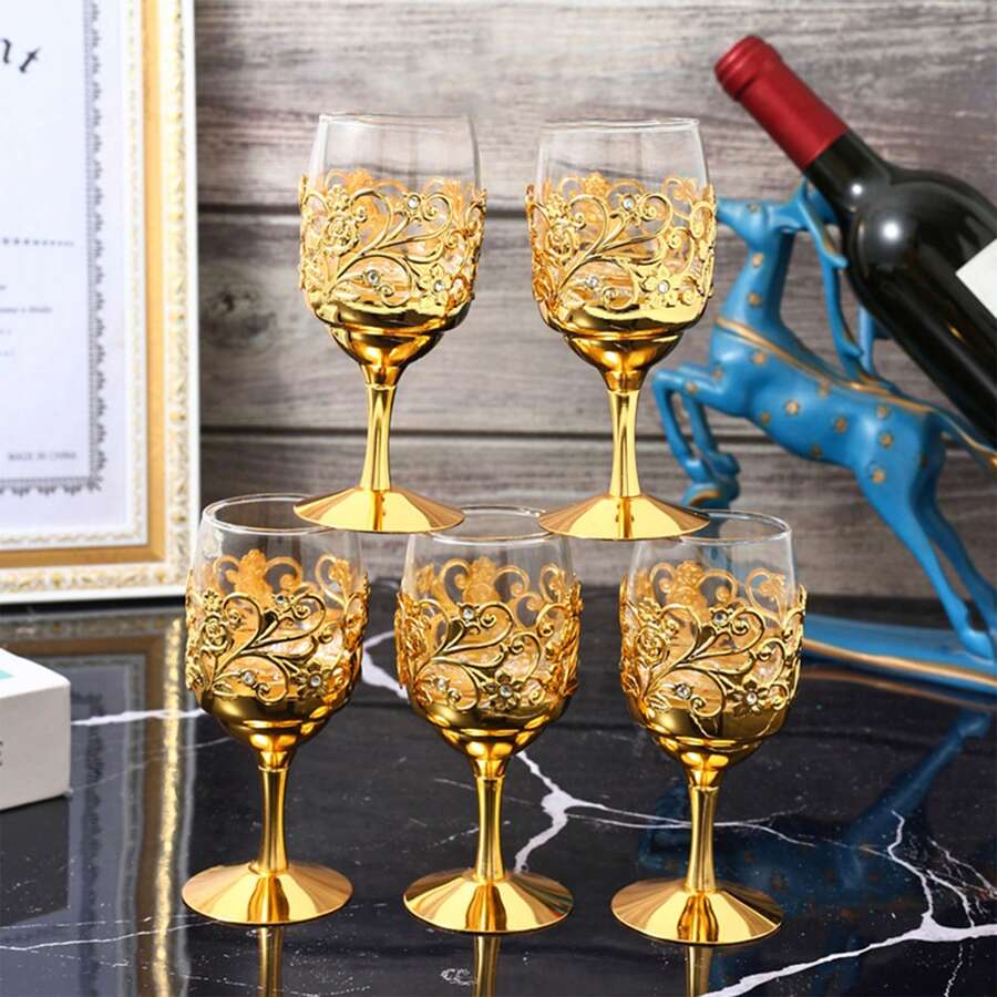 1PC Golden Goblet Wine Glass Vintage European Wine Glass Goblet For Party Gathering Wedding Use