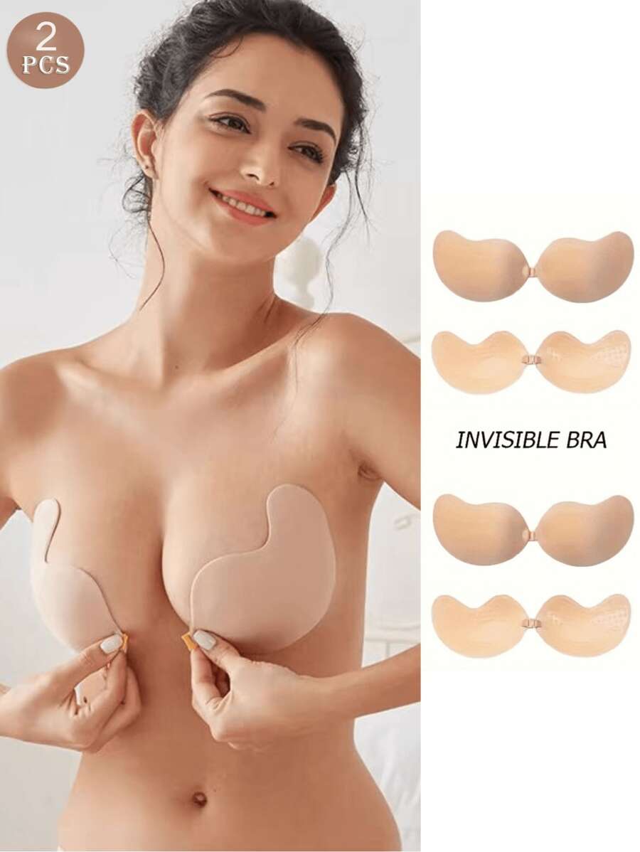 2 pares de pezoneras autoadhesivas de tono de piel, adhesivos para el pecho tipo mango, pezoneras invisibles, ropa interior y accesorios de ropa interior sin costuras, transpirables y sin tirantes para mujeres