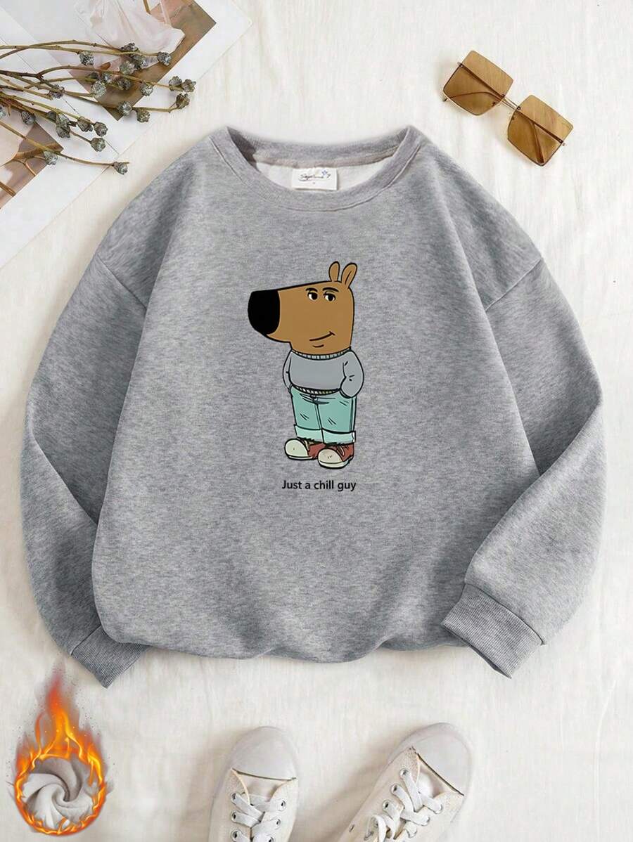 Felpa oversize unisex con stampa casual di un cucciolo astratto, con spalle basse, in morbido pile caldo adatto per climi freddi, top basic in cotone da donna, per primavera/estate