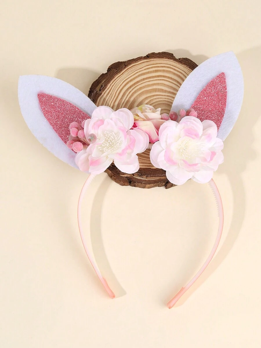 1pc Easter Bunny Ears Headband For Girls,Fabric Flowers Headband For Kids,Cute Hair Accessories For Kids Personalized Easter Gifts