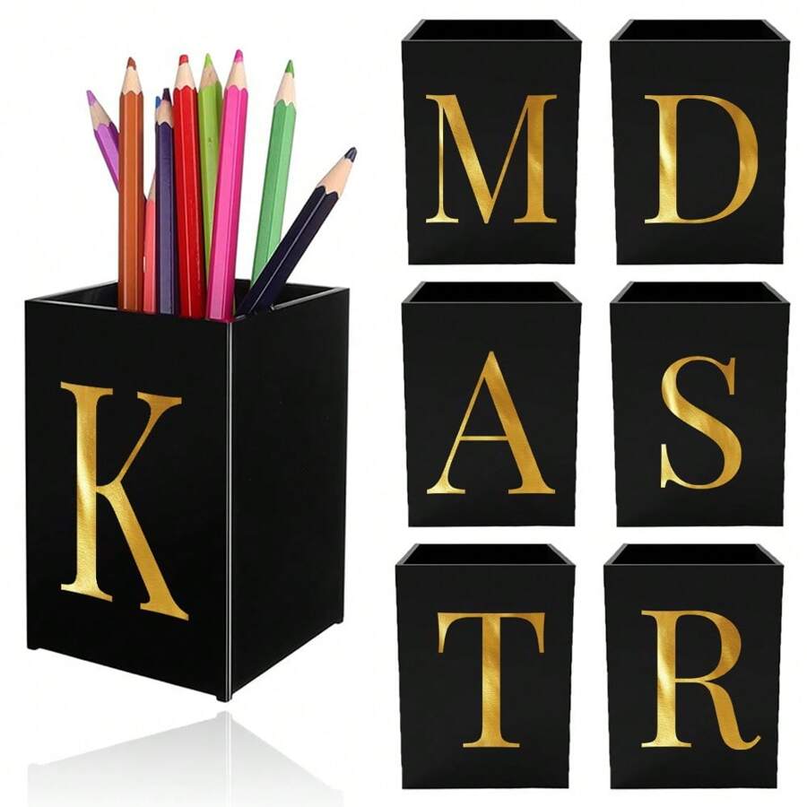 Suporte de Lápis e Caneta de Acrílico, Barril de Pincel Multifuncional, Recipiente Criativo para Canetas, Recipiente de Armazenamento Cosmético de Mesa, Organizador de Maquiagem, Suprimentos para Escritório, Escola e Casa, Padrão de 26 Letras Iniciais, Organizador de Mesa, Estojo de Lápis, Porta-Canetas, Estojo de Lápis Peludo, Estojo de Lápis Fofo, Organizador de Mesa de Escritório, Material, Organizador de Marcadores