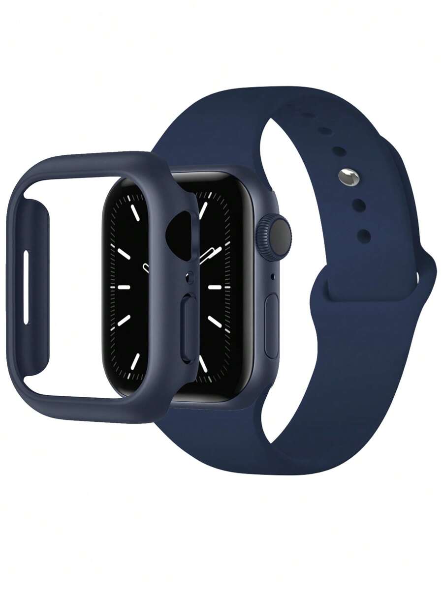 Set de 2 cajas amortiguadoras de PC resistente (sin protector de pantalla) con marco protector resistente a arañazos y bandas deportivas de silicona, compatible con correas para Apple Watch de 40 mm, 38 mm, 41 mm, 42 mm, 44 mm, 45 mm, 46 mm, 49 mm para hombres y mujeres, correa de muñeca suave resistente al agua compatible con Apple Watch Series Ultra 10 9 8 7 6 5 4 3 2 1 SE