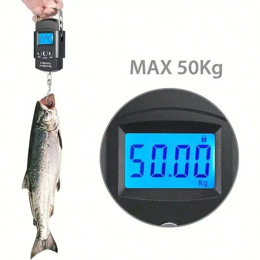 1 pieza Báscula de mano portátil electrónica, mini báscula para equipaje con regla, báscula para bolsa de pesca