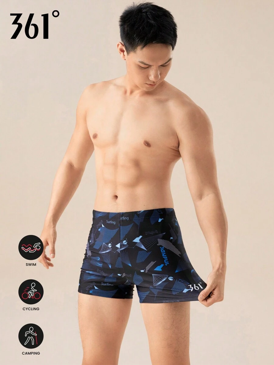 361degree 361 Degrees Novo calção de banho esportivo profissional masculino, estilo corte quadrado, tecido de alta elasticidade, ajuste de cintura com cordão, cós elástico, não desbota, adequado para natação, surfe, praia, spa, rafting, caminhadas, férias, adultos e adolescentes
