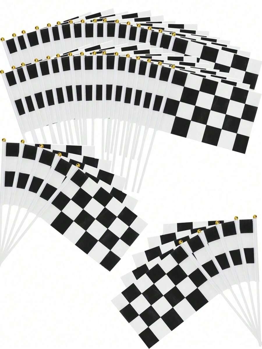 5/10/20/30/100pcs Black And White Checkered Racing Baton Flag, Small Mini Racing Handheld Baton Flag, Used For Racing Decoration Products, Racing Parties, Racing Atmosphere Party Decoration