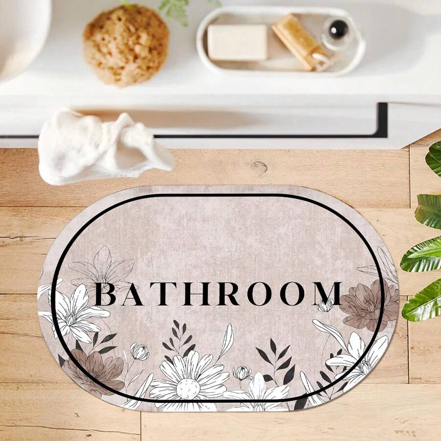 1pc Oval Bathroom Mat, Non-Slip Bathroom Rug, Cute Daisy Bathroom Carpet, Absorbent Quick Dry Shower Mat, Daisy Lover Gift Rug, 3D Printed Mat, Toilet Mat,Women Valentine Gift Birthday Boyfriend Girlfriend Home Bathroom Decor Outdoor Rug Door Mat Summer Bathroom Accessories Back To School