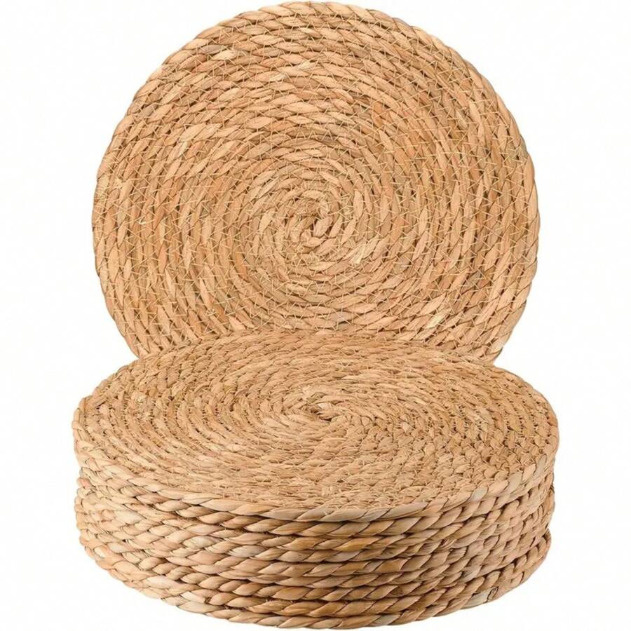 Juego de 4/6 individuales de estilo bohemio tejidos a mano, de 12 pulgadas de lino natural con diseño de ratán, adecuados para comidas y decoración del hogar - perfectos para bodas, San Valentín, Navidad y fiestas
