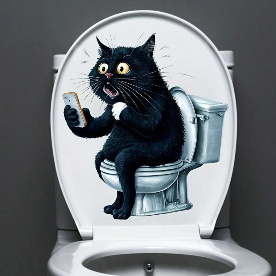 A Cute And Funny Cat Toilet Seat Sticker, Animal Print Self-Adhesive Sticker, Square Ceramic Surface, Single Use Waterproof Bathroom Decoration Sticker Tile Sticker For Bathroom Toilet Toilet Seat Toilet Seat Sticker Fall Decor
