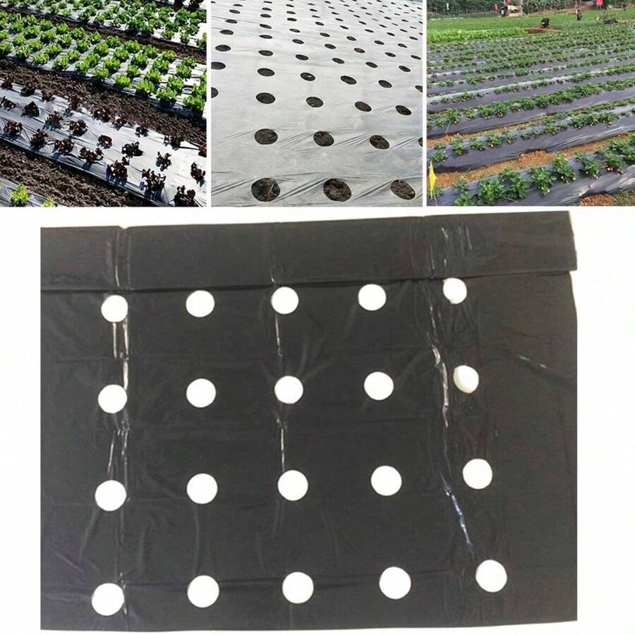 1pc Perforated Plastic Garden Mat PE Black-Silver Landscaping Barrier Mulch Film