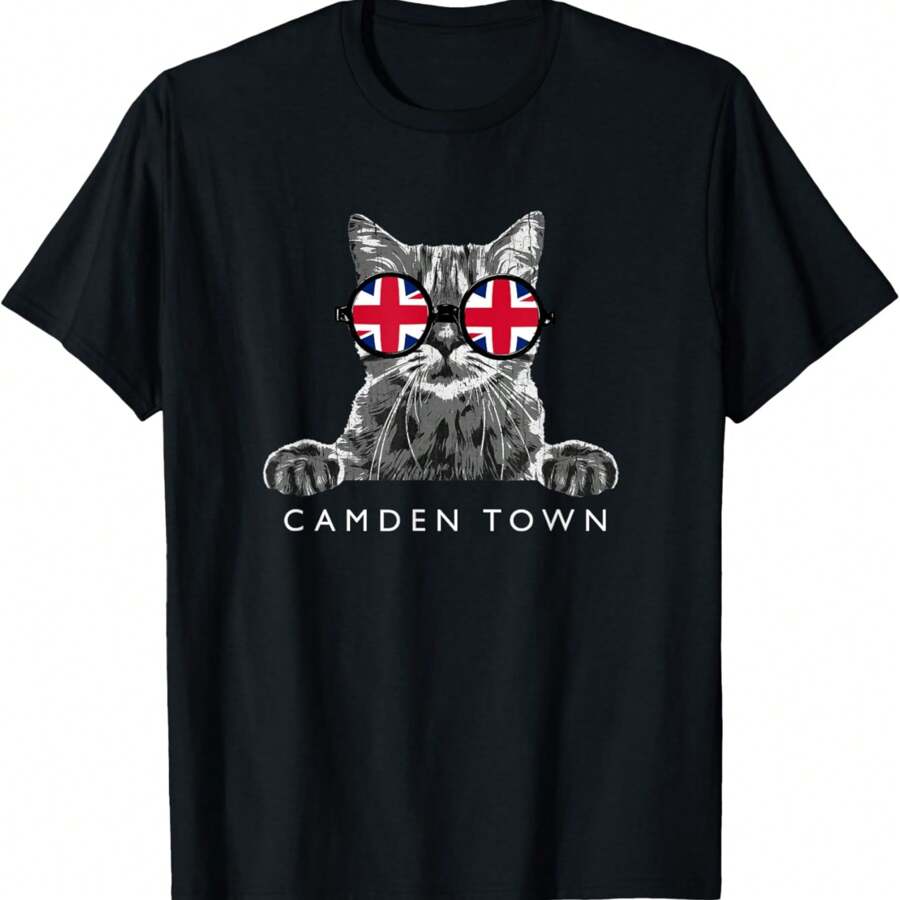 English Hipster Cat Camden Town London UK Flag Sunglasses T-Shirt